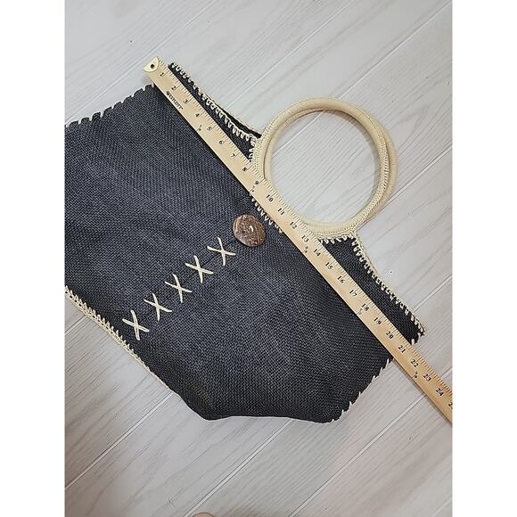 Cappelli Straworld Purse Black Lg Woven Straw Boho Hobo Coastal Resort Cruise - Picture 13 of 16